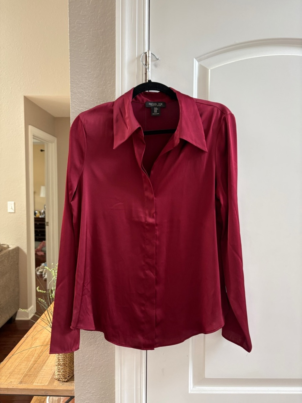 Rachel Zoe Satin Button-Front Blouse in Wine
